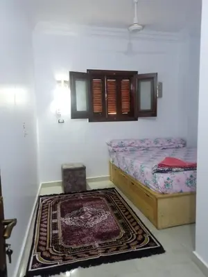 a bedroom with two beds and a rug on the floor at Nubian Queen Guest House in Aswan