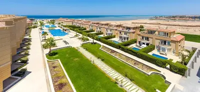 an aerial view of a resort with the beach at Selena Bay Luxury Resort - Premium Apartment with Private Beach in Hurghada