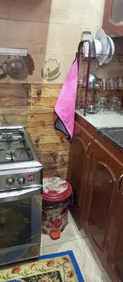 a kitchen with a stove and a sink in a room at NUBA ONe in Aswan